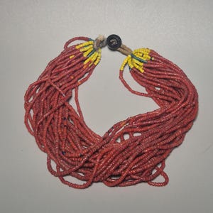 Antik Seedbead Barnhalsband, 27-trådiga röda glaspärlor, etnografiska Himalaya-smycken, Schmuckrausch Vintage 0055 bild 6