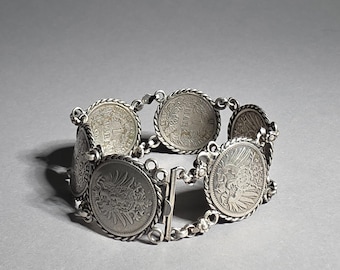 Antique German 1 Mark Coin Bracelet Silver Imperial Jewelry Bavaria Schmuckrausch Vintage 1012