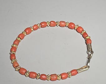 Antique Italian coral bracelet (Corallium rubrum) 20 cm 925 sterling silver gold-plated Vintage Jewelry Rush Vintage
