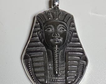 Tutankhamun Pendant Obsidian 925 Silver Egyptian Pharaoh King Tut Pendant Jewelry Rush Vintage 0313