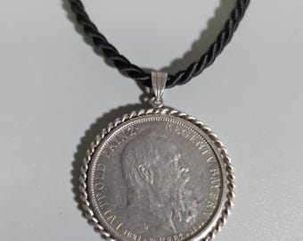 Antique 1911 Bavarian 3 Mark Silver Coin Necklace – Prince Regent Luitpold – Oktoberfest Traditional Jewelry