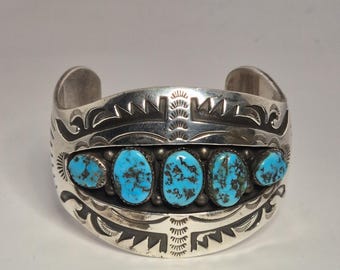 Navajo Cuff Bracelet Turquoise Silver Vintage HSR Schmuckrausch Vintage 0409