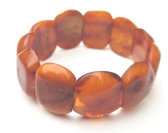 Antique amber bracelet with bark texture | Butterscotch patina | Art Deco or older | 24.48g | Elastic | Pure nature I 1447