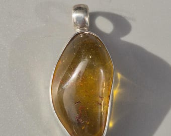Amber pendant drop – silver 925, fully sun-clarified, honey-colored with inclusions, 37 mm, 6.22 g – Schmuckrausch Vintage 1882