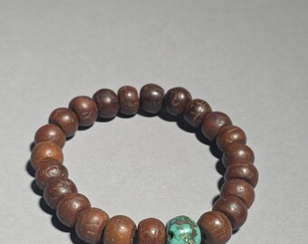 Vintage Rudraksha Seed Bracelet with Natural Tibetan Turquoise Nepal Boho Ethnic Jewelry I 1087