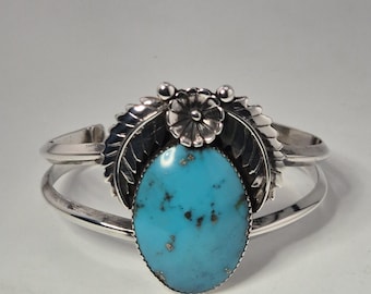 Vintage Ladies' Bangle Sterling Silver Large Arizona Turquoise USA Jewelry Rush Vintage 0153
