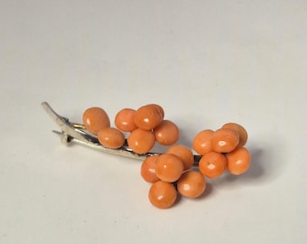 Antique traditional costume brooch, coral, 835 silver, coral berries, historical – Schmuckrausch Vintage 1195