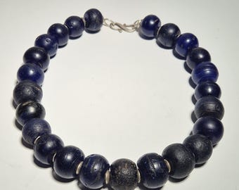 Necklace with 24 antique glass beads from Amsterdam cobalt blue silver 925 schmuckrauschVintage