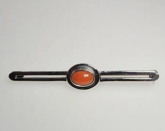 Art Deco brooch, 800 silver, coral oval cabochon, salmon color, Italy, 1920s vintage, Schmuckrausch Vintage 1963!