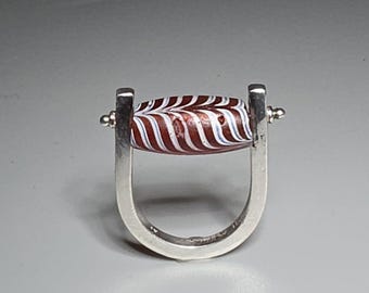 Antique Feather Bead Ring Silver 925 Murano Glass Tribal Spirit Gallery 0083