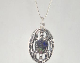 Art Nouveau traditional costume pendant, enamel, 900 silver, alpine flowers, circa 1900, with 40 cm chain – Schmuckrausch Vintage 0200