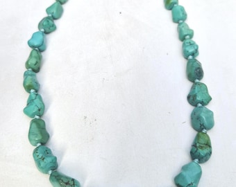 Antique turquoise necklace Hubei China Export 1930-1950 silver filigree lock 27 nuggets jewelry rush vintage 1274