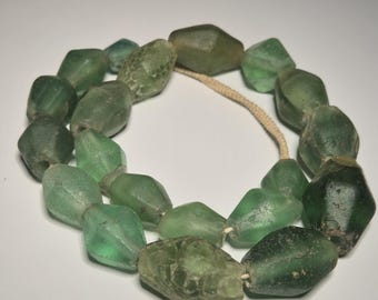 Strand of old faceted glass beads Jatim beads green Jember Java Indonesia 694