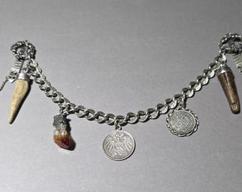 Antique ladies' silver charivari with staghorn, historical silver coins and citrine – traditional costume, wedding, Oktoberfest – 57.63 g I SR0834