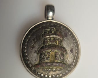 Pendant made from an antique British uniform button – fortress tower – silver 925 – Tribal Spirit – unique piece – 5mm eyelet I 1112