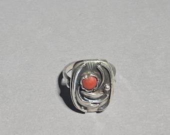 Art Nouveau Coral Ring 835 Silver | Art Nouveau Germany | Handmade | Natural Mediterranean Coral | Antique Ring Size 54 I 1880