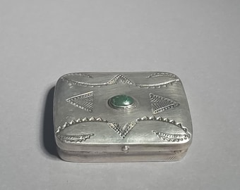Antique Navajo Sterling Silver Pill Box with Natural Turquoise – Fred Harvey Era c.1930s I 1968