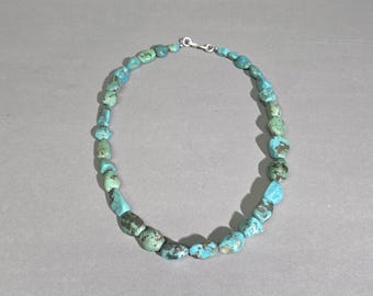 American Turquoise Nugget Necklace 72g, Blue Green Statement Jewelry, Stabilized USA Turquoise, Handmade 925 Silver Clasp I SR1460