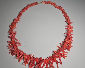 Vintage Italian coral necklace, 1950s, red, heavy, 64.85g, 58cm, Schmuckrausch Vintage 0801