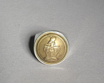 Signet ring, antique uniform button, cuirassier ring, 925 silver, size 66, men's ring, military button ring, cuirassier, Schmuckrausch vintage 1972