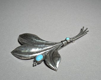 Vintage Art Nouveau Silver Turquoise Brooch, Hand-Wrought, Art Nouveau, Handmade, Schmuckrausch Vintage 14
