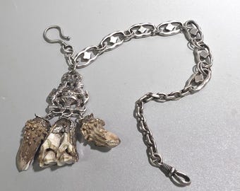 Antique Bad Tölz men's charivari silver 835 – 32 cm, 122 g – coat of arms pendant, deer molar, Kümmerer – Schmuckrausch Vintage 1750
