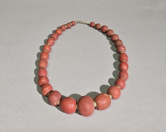 Rare Original Jatim Bead Necklace 103g, 28 Antique Red Java Glass Beads, Gold-Plated 925 Silver Clasp I SR1236