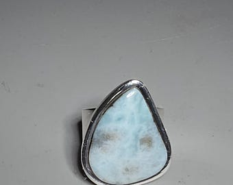 Larimar Statement Ring, 925 Solid Silver, Size 59, Silvery Workshop, Jewelry Rush, Vintage 0033