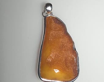 Baltic amber pendant, natural bark imprint, 925 silver, unique piece, hand-set, Schmuckrausch Vintage 0758
