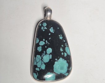 Tribal Spirit Pendant Green Turquoise Hubei Spiderweb Silver 925 Unique 256