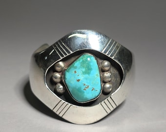 Vintage Native American Shadowbox Turquoise Cuff Sterling Silver 1970s Schmuckrausch Vintage 0858