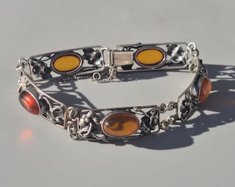 Art Nouveau bracelet, 835 silver with amber cabochons, circa 1910, North German handwork – Schmuckrausch Vintage 0005