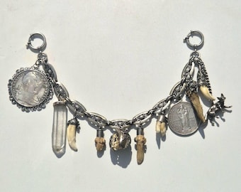 Antique Charivari Silver Bad Tölz 11 Pendant 158g with Sautaler, Rock Crystal & Maximilian II Medal – Traditional Costume Jewelry Oktoberfest 1831