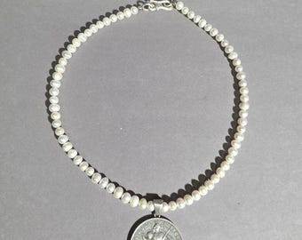 Traditional Bavarian necklace with Madonna thaler, King Ludwig II, 1865 – freshwater pearls – antique Bavarian dirndl jewelry I SR1439