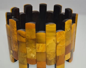 Art Deco bracelet amber & bog oak, 42.8 g, mosaic butterscotch honey cognac, rare collector's item Schmuckrausch Vintage 1841