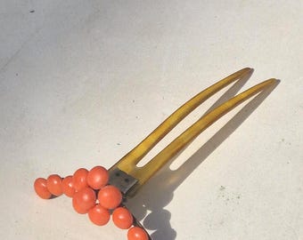 Antique comb silver 800 with coral and horn historicism hair accessory jewelry rush vintage 1828