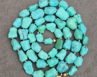 Vintage turquoise nugget necklace 60 cm 54g Hubei China 1970 with invoice Schmuckrausch Vintage 1327