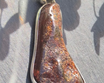 Amber pendant silver 925 reddish cognac natural shape Bali jewelry rush vintage