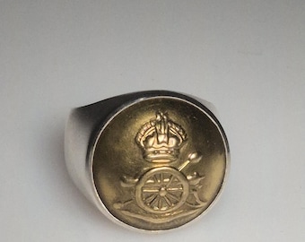 Signet ring with antique uniform button • Gear & Crown • Tribal Spirit • Silver 925 • Unique • Size 60 (19 mm Ø) I 1654