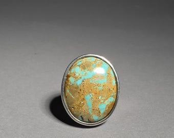 Large Natural Turquoise Ring 925 Silver Statement Ring Size 51 Silvery I 1162