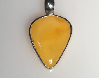 Amber Pendant Silver 925 – Tribal Spirit – Butterscotch Amber – Inverted Drop – 26.9mm – Unique – Handmade 1731