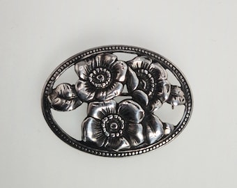 Art Nouveau brooch silver 925 handmade – traditional costume jewelry with flowers and leaves for dirndls and Oktoberfest – Schmuckrausch Vintage 1717