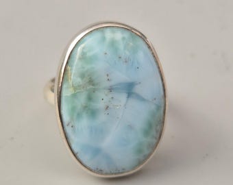 Larimar ring handmade in Bali – oval cabochon set in 925 silver, size 52, unique piece – Silvery by Schmuckrausch 1903