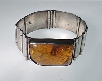 Antique Baltic Amber Bracelet – Art Deco Germany 1930s – Cognac Amber with Inclusions – Sterling Silver 800 – Schmuckrausch Vintage 0848