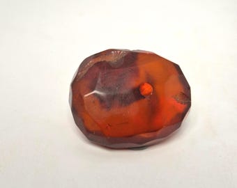 Antique German amber bead, 15.09 g, Bückeburg, traditional costume jewelry, 19th century, large, reddish, transparent, Schmuckrausch Vintage 0250