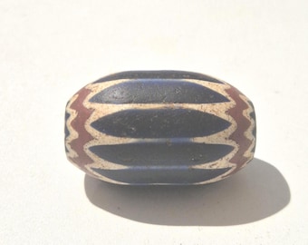 Antique Chevron Bead 6-layered egg-cut blue red white Murano glass bead trade bead approx. 30 mm vintage collector's item worn I 1571