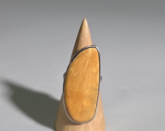 Natural Baltic Amber Silver Ring, Long Butterscotch Amber Statement Ring, Handmade Schmuckrausch, Size 63 I SR1648