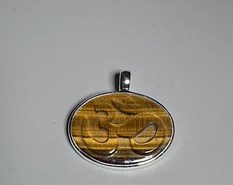Yoga OM Pendant Tiger's Eye 925 Silver Meditation Mantra Pendant Jewelry Rush Vintage 0328