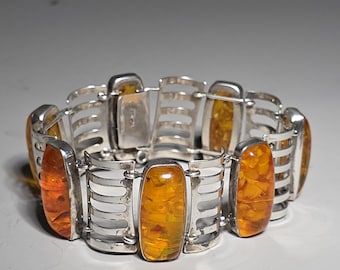 Fischland bracelet, amber, 835 silver, GDR 1970, Baltic Sea jewelry, vintage, Polybern, Schmuckrausch vintage