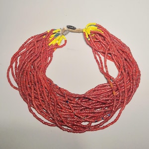 Antik Seedbead Barnhalsband, 27-trådiga röda glaspärlor, etnografiska Himalaya-smycken, Schmuckrausch Vintage 0055 bild 1